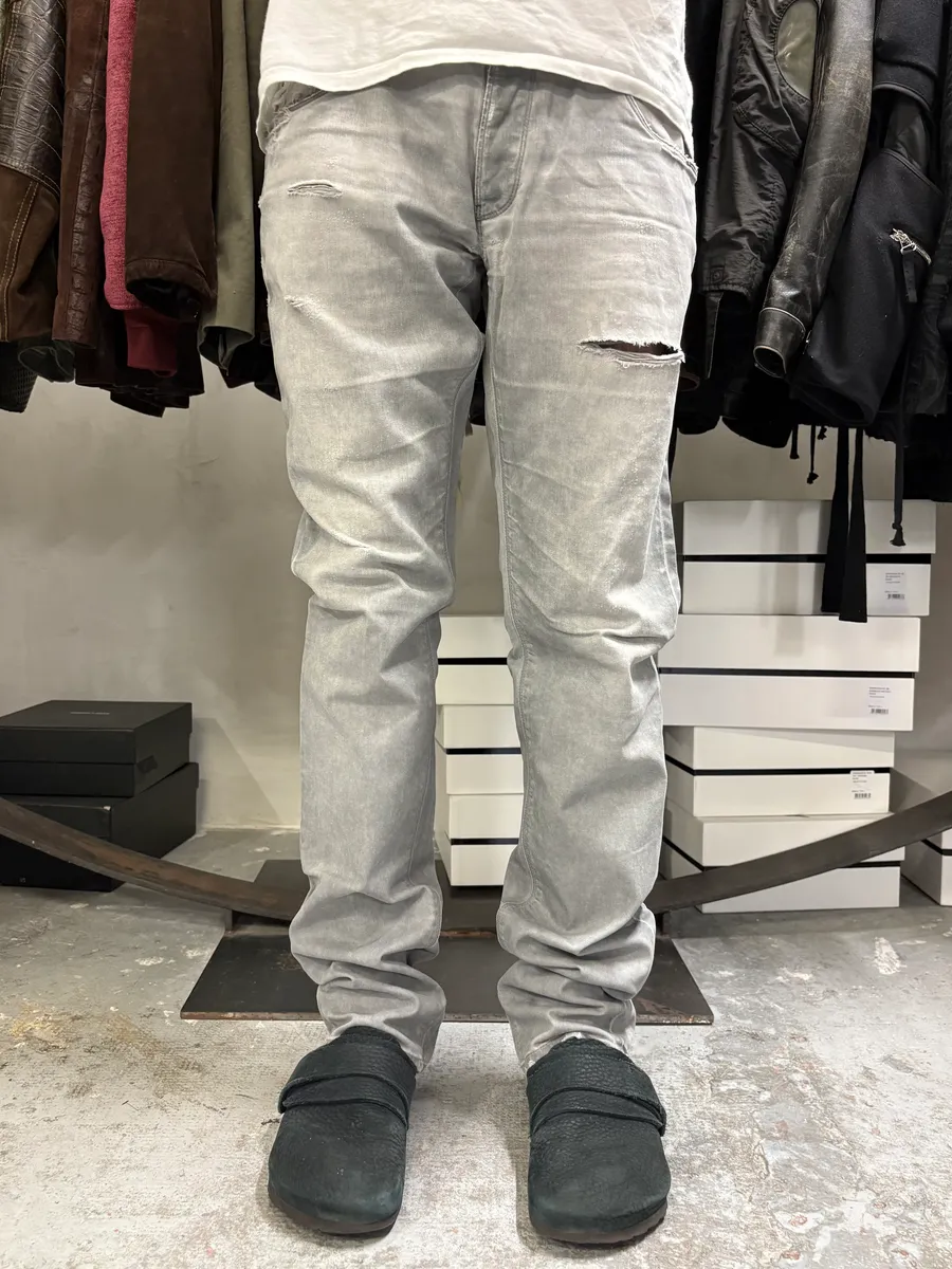 AW2010 Prada Faded Grey Distressed Slim Denim Jeans - Image 2