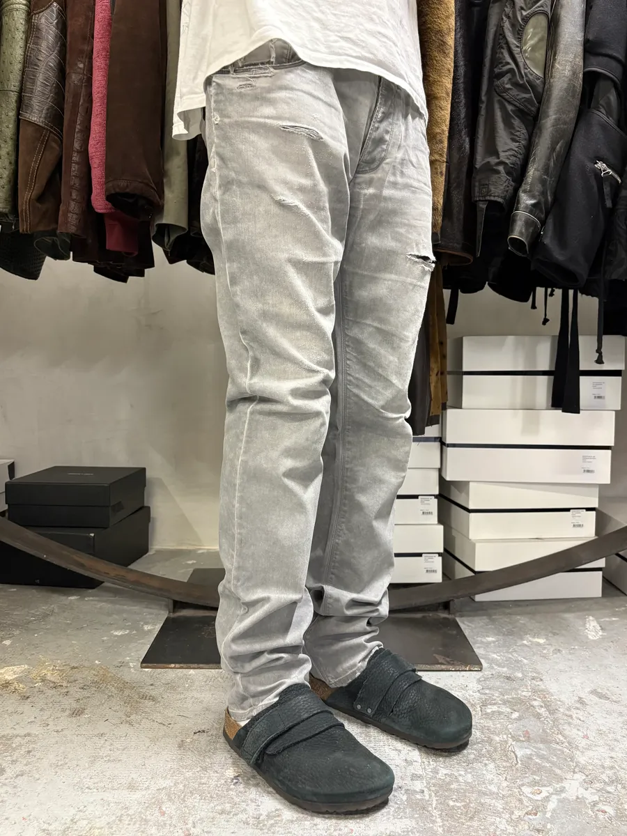 AW2010 Prada Faded Grey Distressed Slim Denim Jeans - Image 3