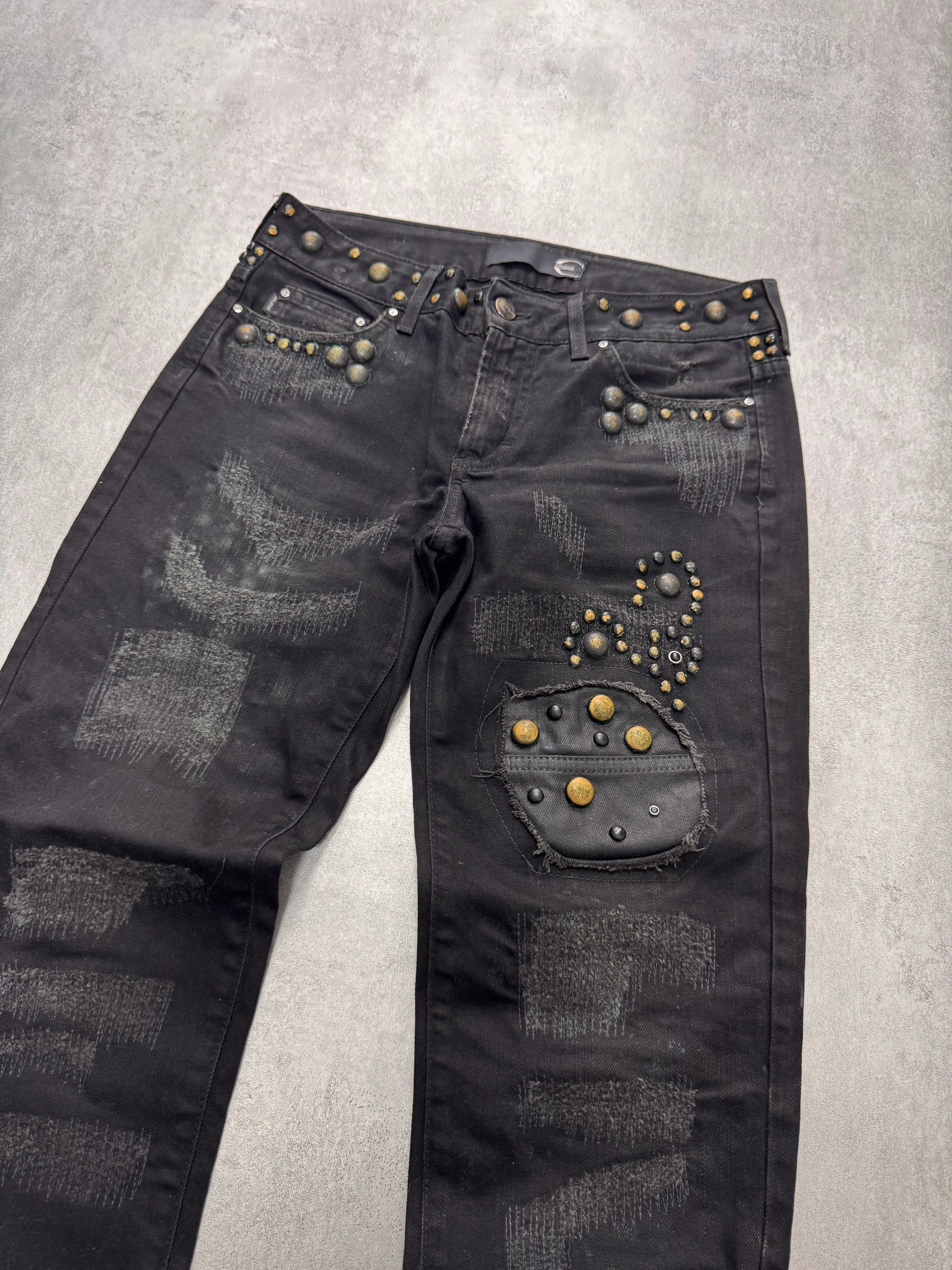 AW2010 Cavalli Studded Distressed Black Jeans - Image 2