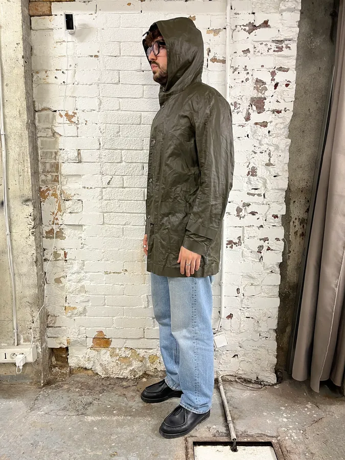 AW2011 Balenciaga Khaki Blend Hooded Long Anorak Jacket - Image 3