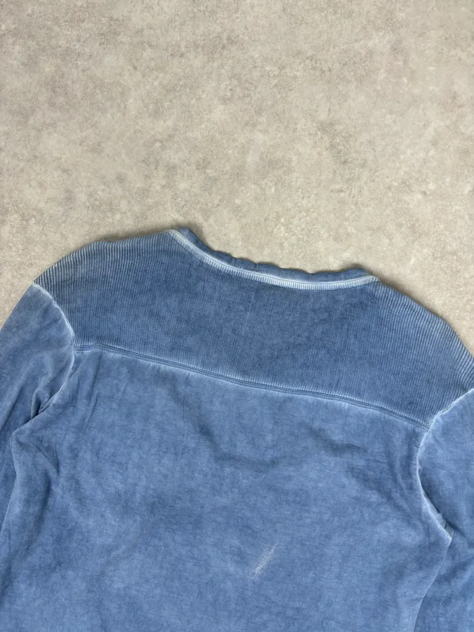 AW2011 Cavalli Blue Military Distressed Graphic V-Neck Longsleeve - Image 6