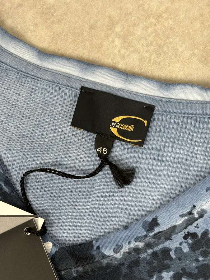 AW2011 Cavalli Blue Military Distressed Graphic V-Neck Longsleeve - Image 7
