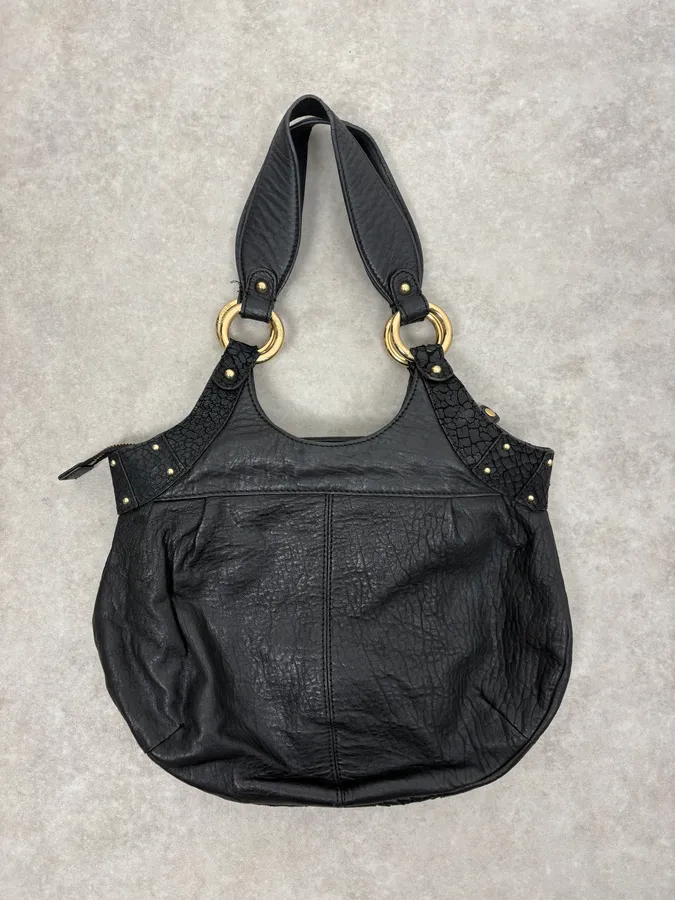 AW2011 Cavalli Tassel Black Leather Hobo Handle Bag - Image 6