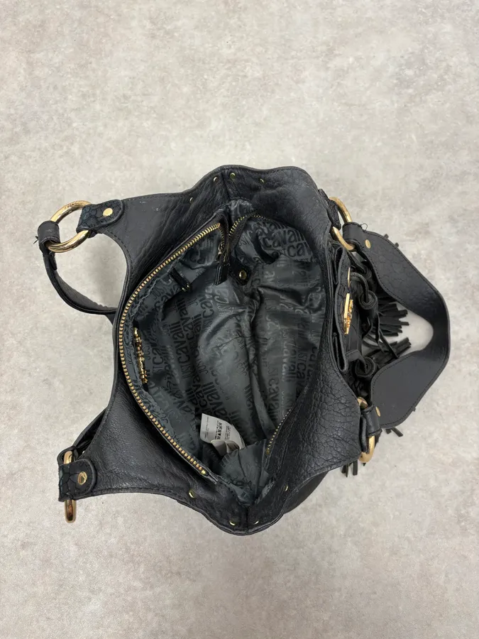 AW2011 Cavalli Tassel Black Leather Hobo Handle Bag - Image 7