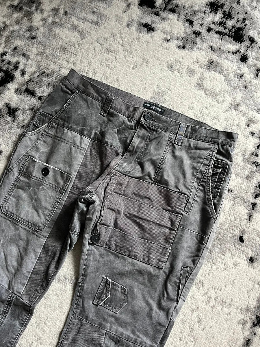 AW2011 Dolce & Gabbana Neutral Grey Multiple Pocket Cargo Pants - Image 3