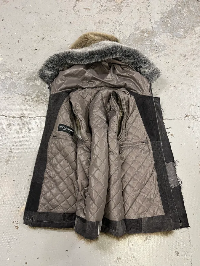 AW2011 Dolce & Gabbana Rabbit Fur Hooded Hybrid Denim Vest Jacket - Image 11
