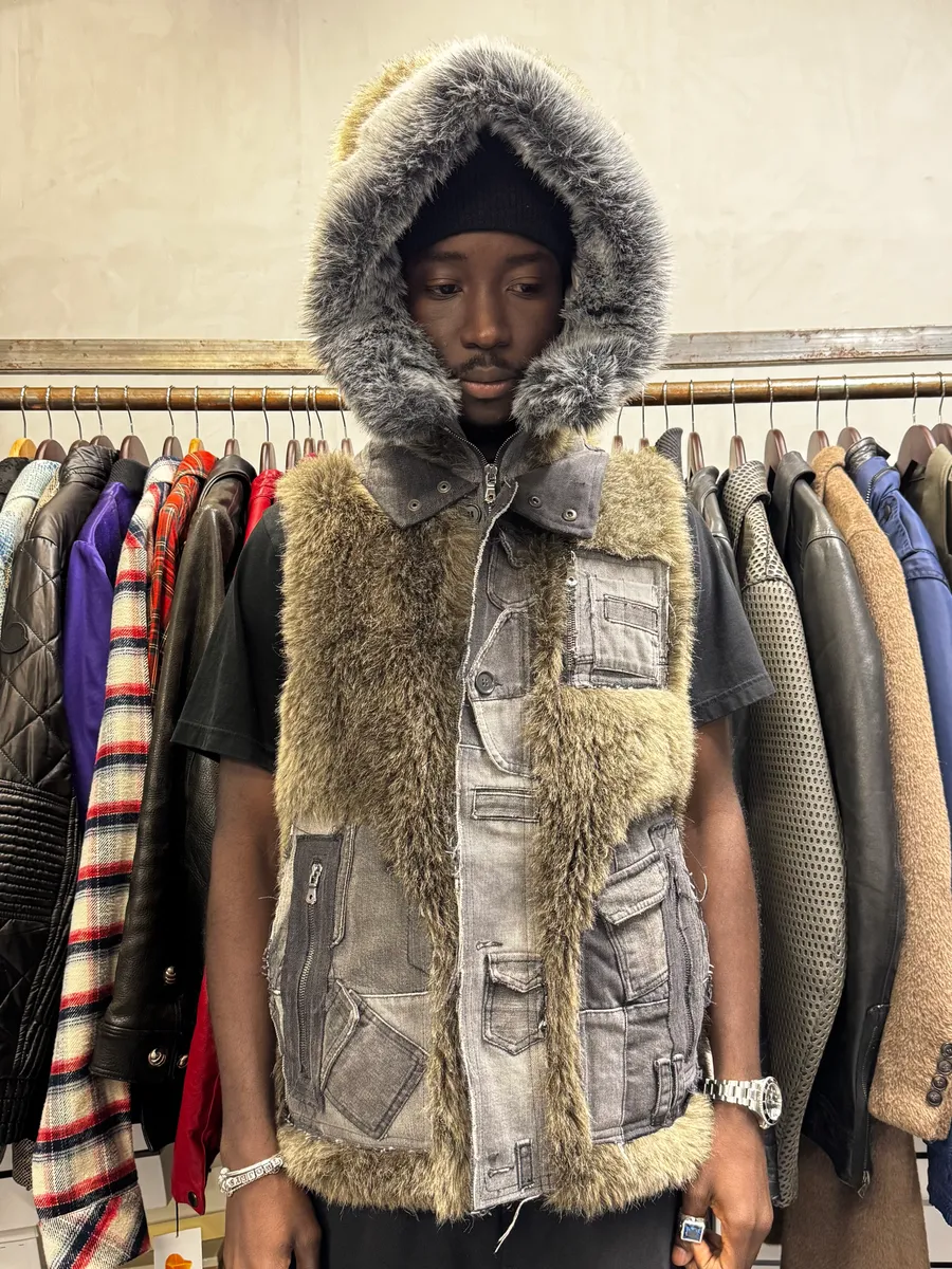 AW2011 Dolce & Gabbana Rabbit Fur Hooded Hybrid Denim Vest Jacket - Image 3