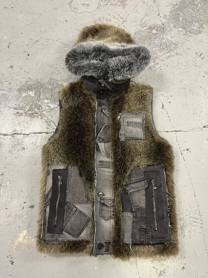 AW2011 Dolce & Gabbana Rabbit Fur Hooded Hybrid Denim Vest Jacket - Image 5