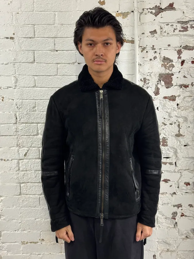AW2011 Dsquared2 Black Leather Shearling Collar Bomber Jacket - Image 2