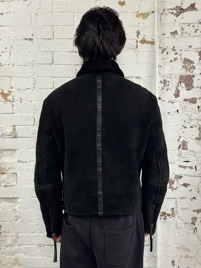 AW2011 Dsquared2 Black Leather Shearling Collar Bomber Jacket - Image 3