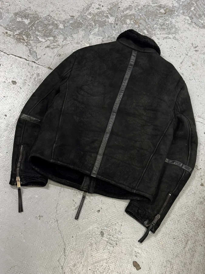 AW2011 Dsquared2 Black Leather Shearling Collar Bomber Jacket - Image 6