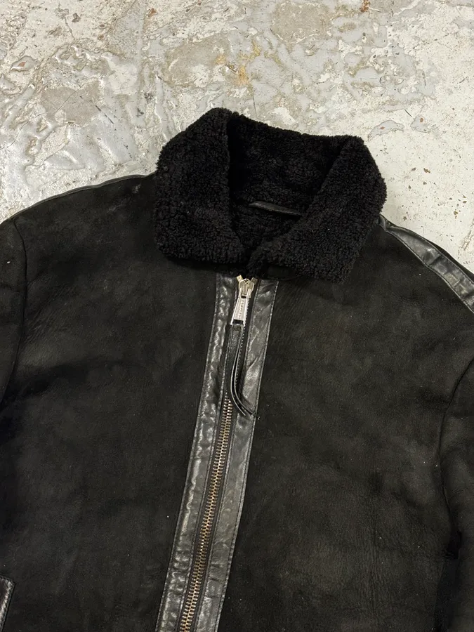 AW2011 Dsquared2 Black Leather Shearling Collar Bomber Jacket - Image 8