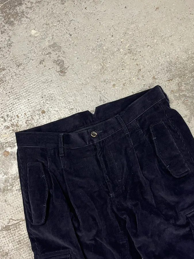 AW2011 Emporio Armani Navy Corduroy Cargo Pants - Image 6
