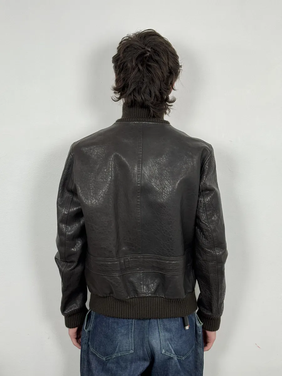 AW2011 Gucci Brown Buttoned Grained Leather Jacket - Image 4