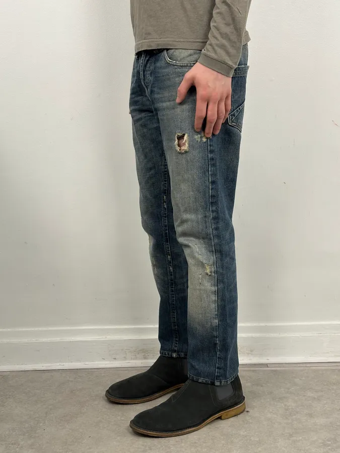 AW2011 John Galliano Blue Distressed Denim Jeans - Image 3
