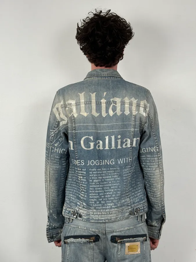 AW2011 John Galliano Light Blue Denim Gazette Magazine Denim Jacket - Image 3