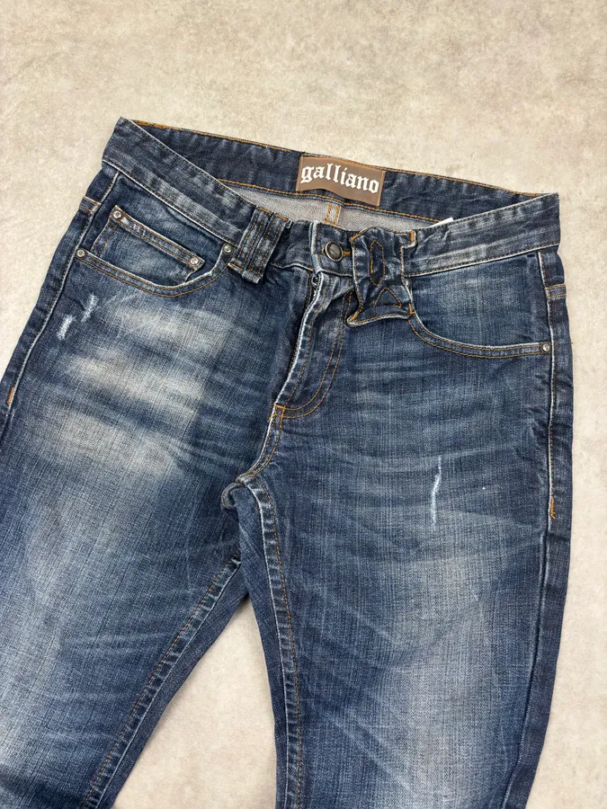 AW2011 John Galliano Navy Denim Distressed Slim Jeans - Image 5