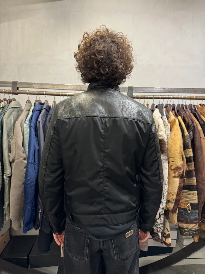 AW2011 Prada Black Biker Nylon & Leather Hybrid Bomber Jacket - Image 3