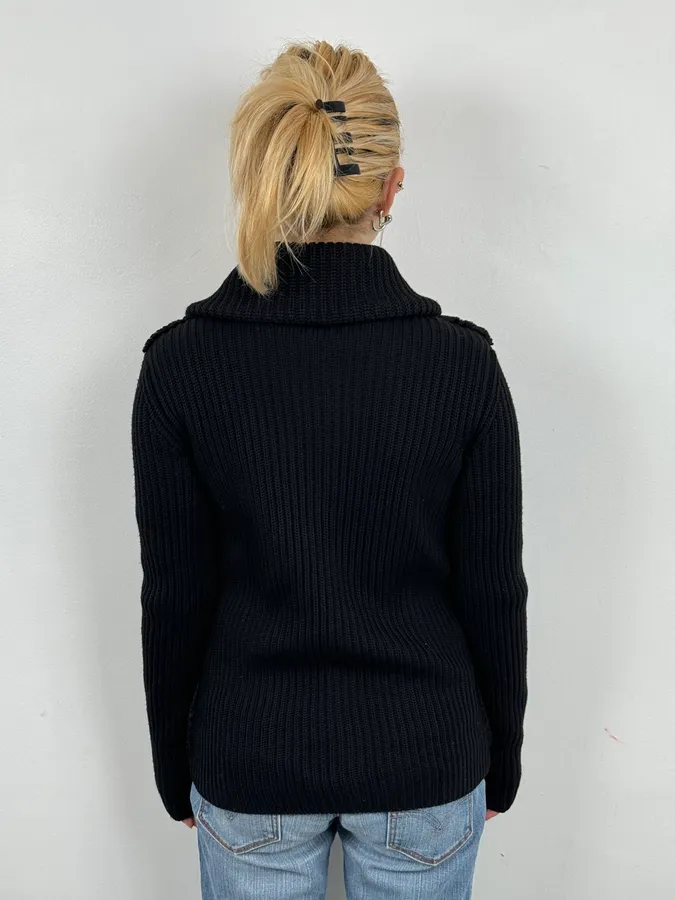 AW2011 Prada Black Officer Wool Textured Knit Cardigan Sweater - Image 3