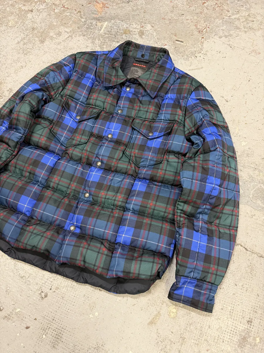 AW2011 Prada Tartan Blue & Green Puffer Jacket - Image 11