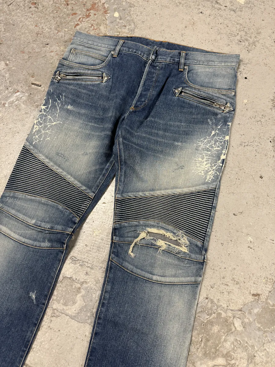 AW2012 Balmain Avant-Garde Blue Biker Denim Jeans - Image 12