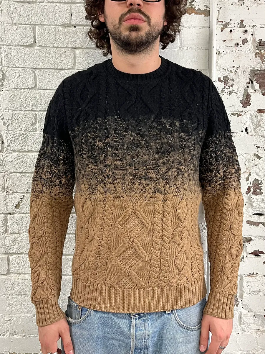 AW2012 Dsquared2 Gradient Cable Knit Black & Beige Wool Sweater - Image 2