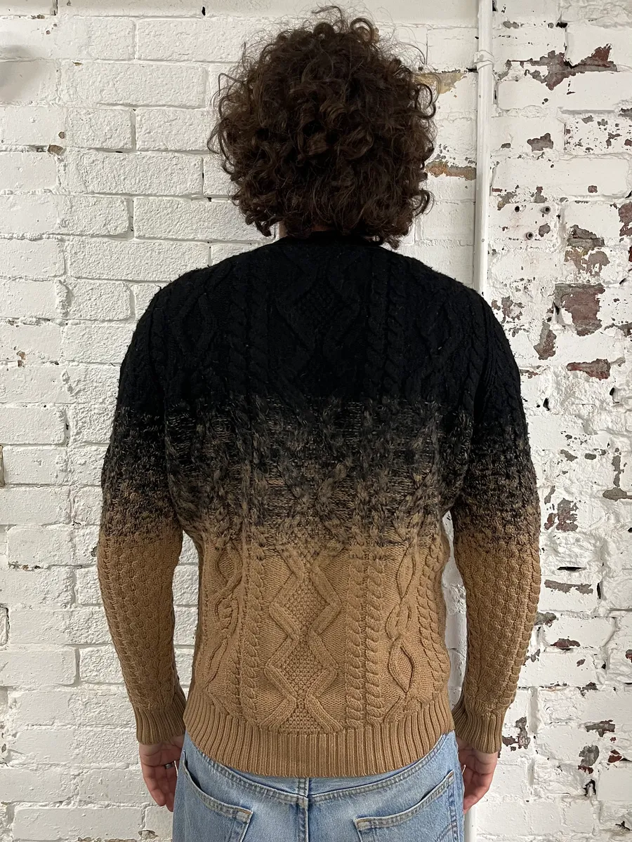 AW2012 Dsquared2 Gradient Cable Knit Black & Beige Wool Sweater - Image 3