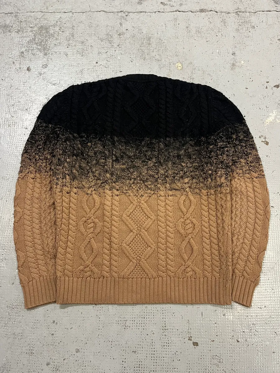 AW2012 Dsquared2 Gradient Cable Knit Black & Beige Wool Sweater - Image 4