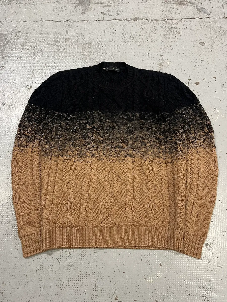 AW2012 Dsquared2 Gradient Cable Knit Black & Beige Wool Sweater - Image 5