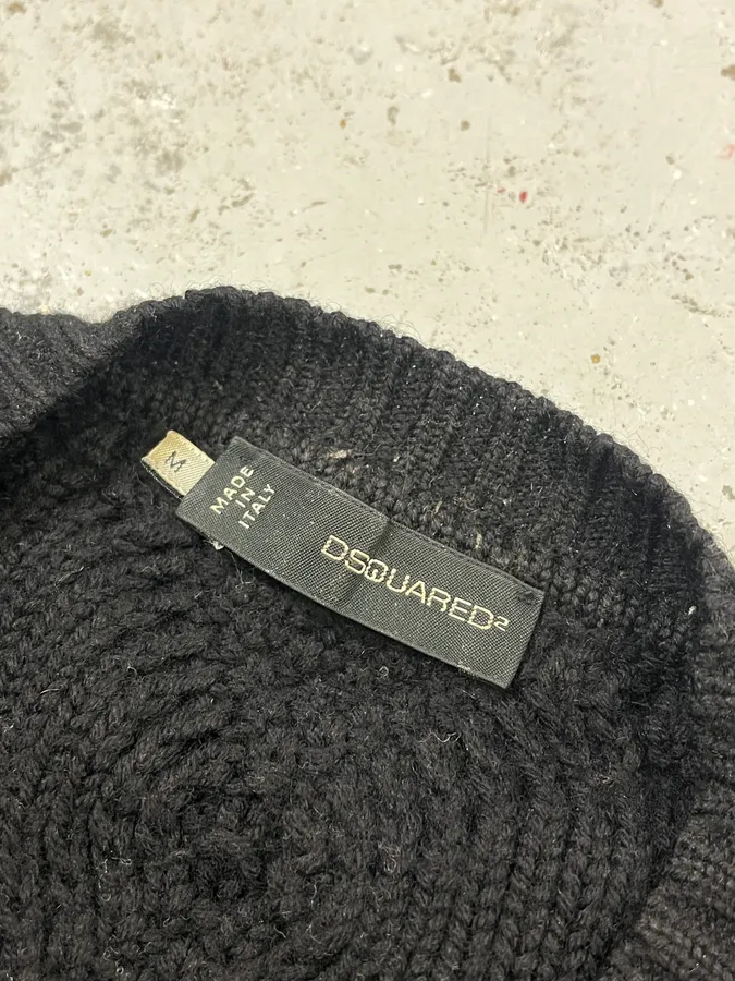 AW2012 Dsquared2 Gradient Cable Knit Black & Beige Wool Sweater - Image 8