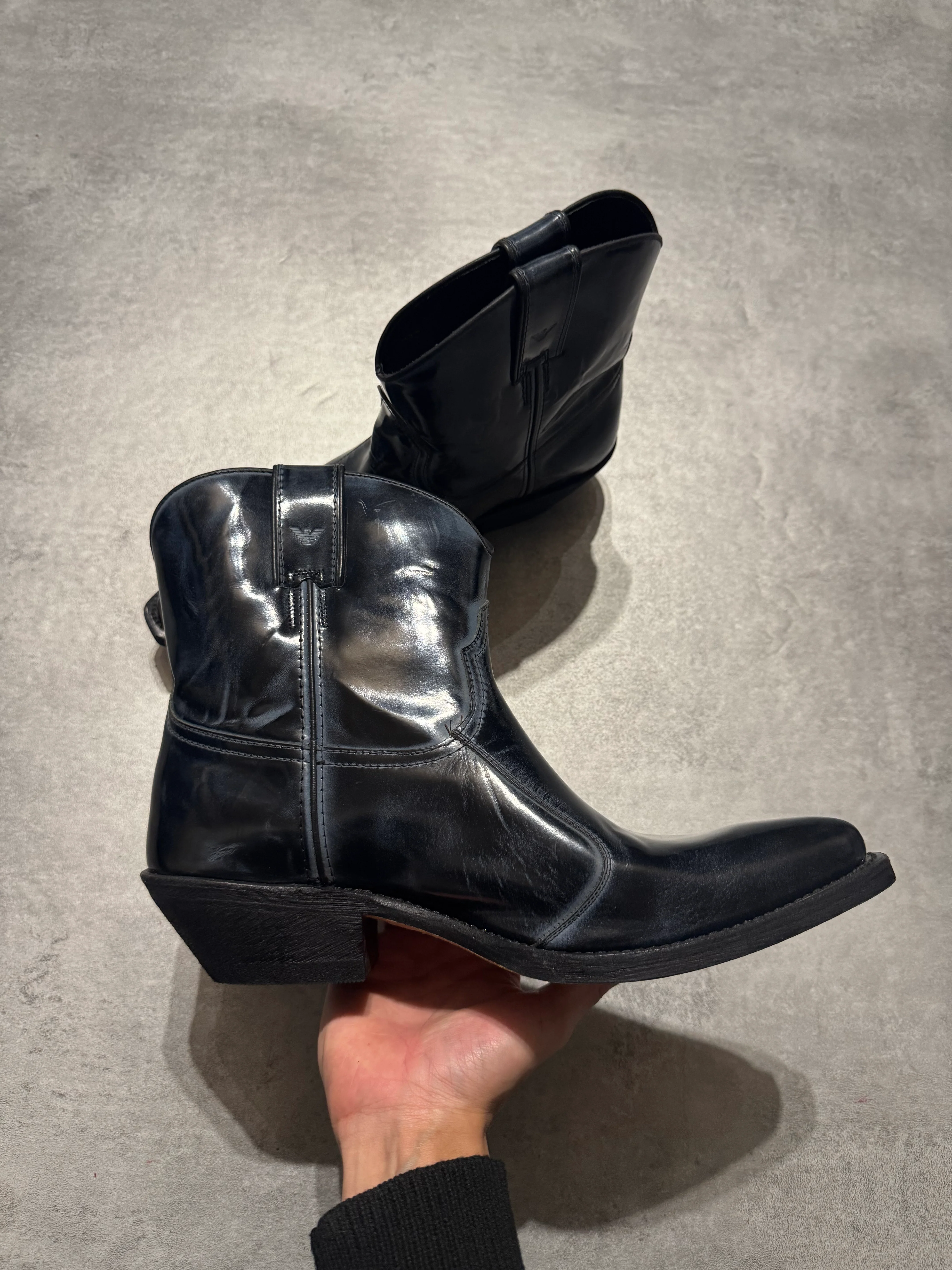 AW2012 Emporio Armani Aged Navy Boots - Image 3