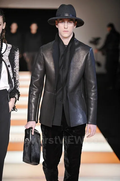 AW2012 Emporio Armani Avant-Garde Black Leather Suit Jacket - Image 2