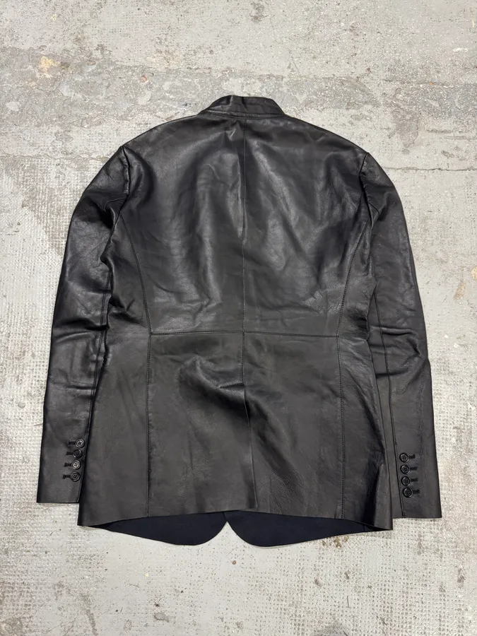 AW2012 Emporio Armani Avant-Garde Black Leather Suit Jacket - Image 6