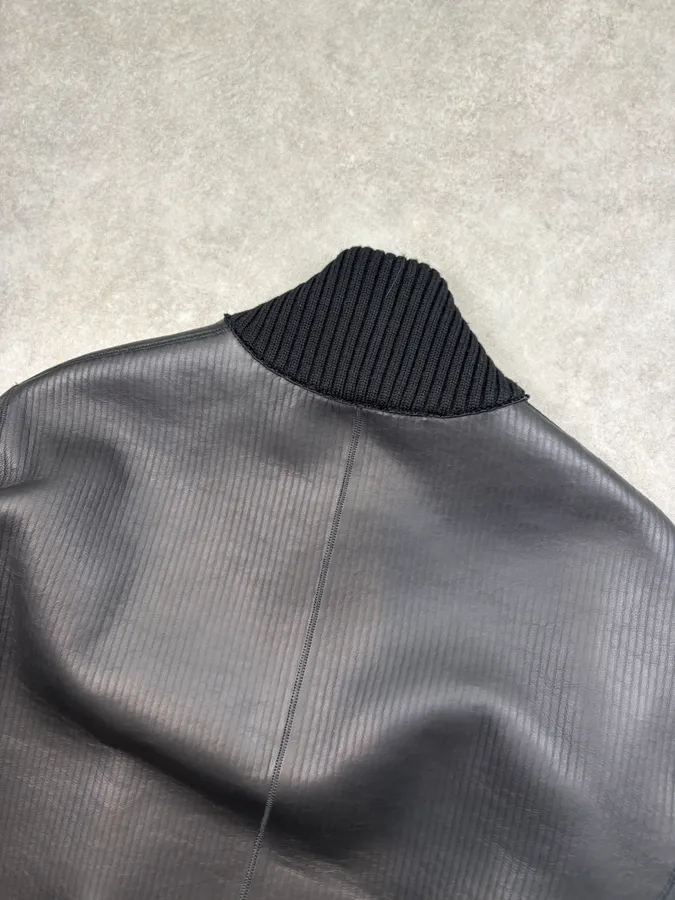 AW2012 Emporio Armani Black Leather Ribbed Jacket - Image 6