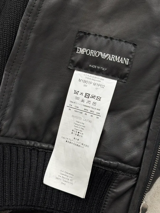 AW2012 Emporio Armani Black Leather Ribbed Jacket - Image 8