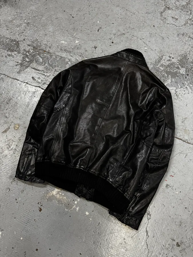 AW2012 Emporio Armani Black Simple Leather Jacket - Image 4