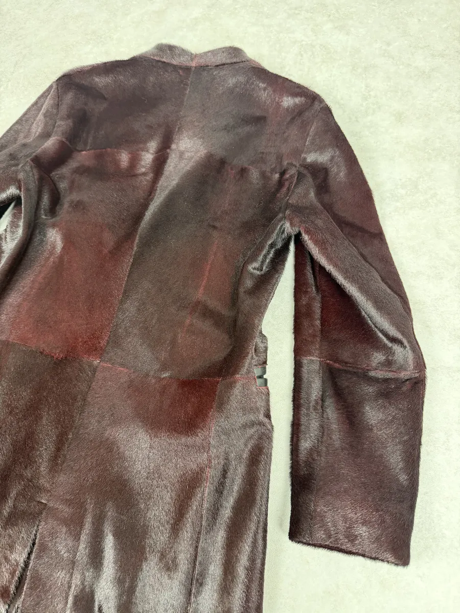 AW2012 Emporio Armani Red Bordeaux Pony Hair Leather Trench Coat - Image 10