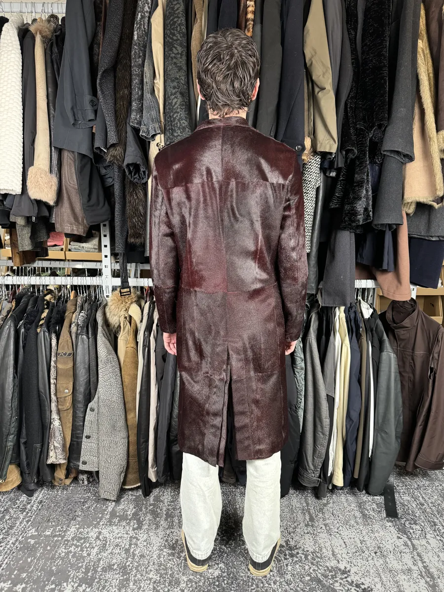 AW2012 Emporio Armani Red Bordeaux Pony Hair Leather Trench Coat - Image 5