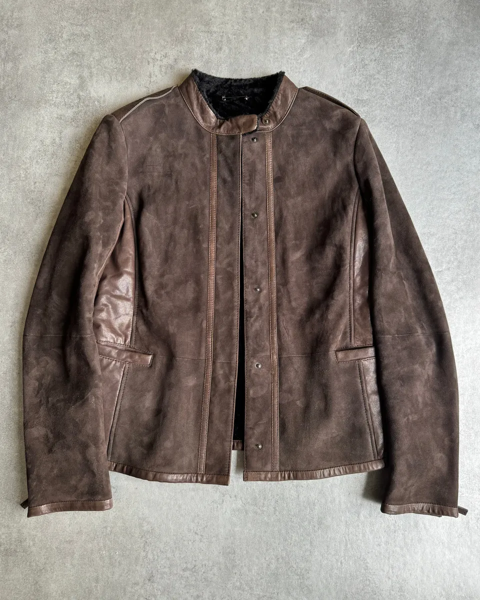 AW2012 Giorgio Armani Brown Shearling Lamb Leather Jacket - Image 6