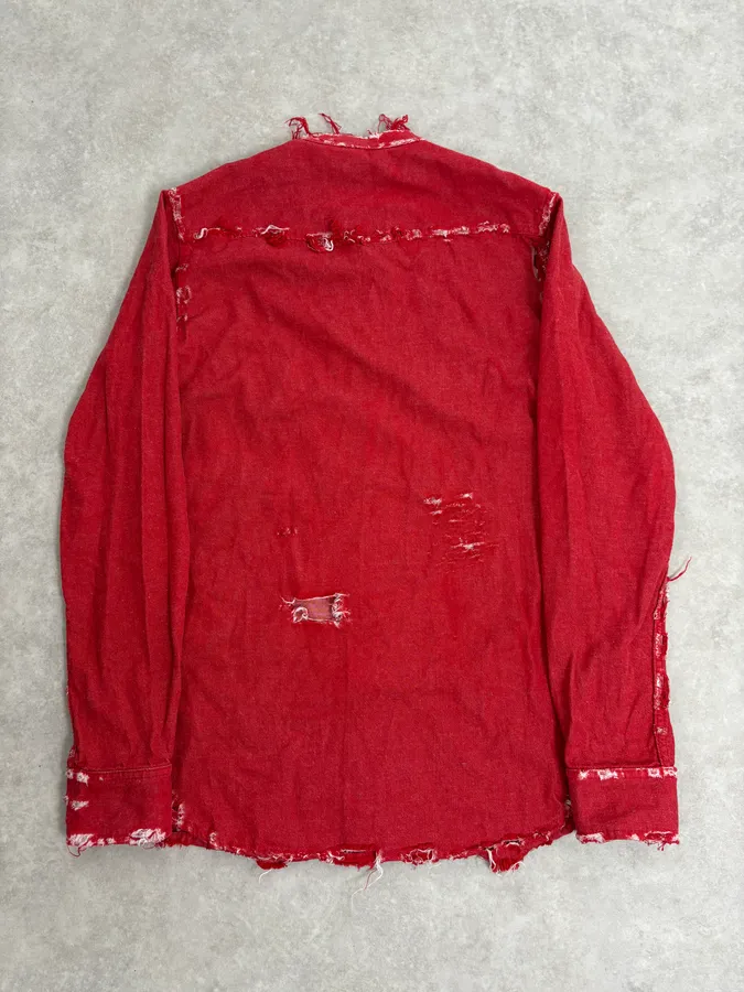 AW2013 Balmain Destroyed Red Heavy Shirt - Image 6