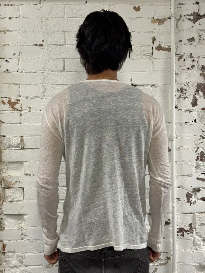 AW2013 Balmain White Transparent Henley Lonsgleeve - Image 3