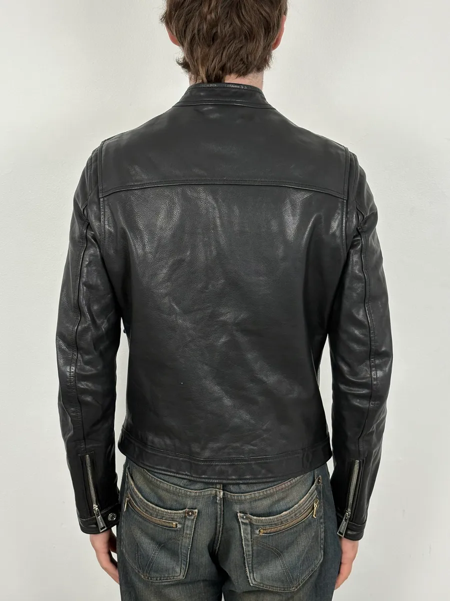 AW2013 Dsquared2 Black & Beige Biker Leather Jacket - Image 3