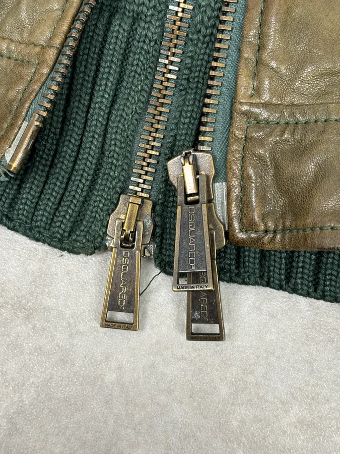 AW2013 Dsquared2 Khaki Biker Layered Double Zip Leather Jacket - Image 10