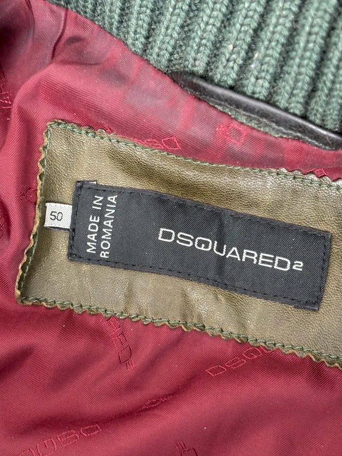 AW2013 Dsquared2 Khaki Biker Layered Double Zip Leather Jacket - Image 12