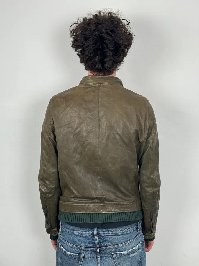 AW2013 Dsquared2 Khaki Biker Layered Double Zip Leather Jacket - Image 3