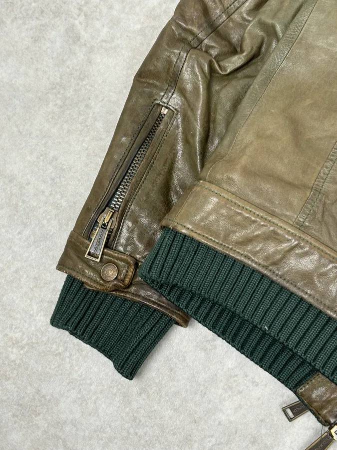 AW2013 Dsquared2 Khaki Biker Layered Double Zip Leather Jacket - Image 9