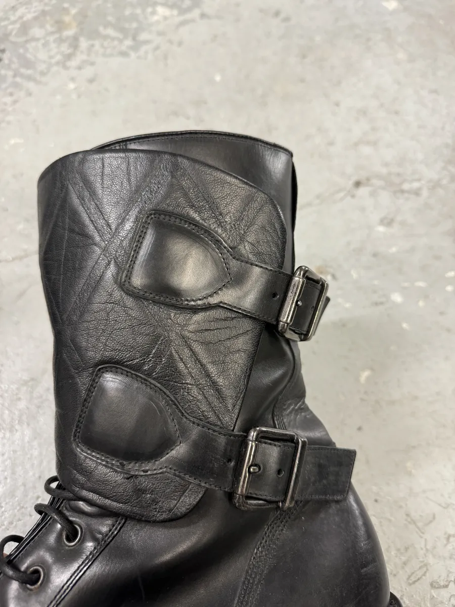 AW2013 Emporio Armani Black Ankle Biker Leather Boots - Image 8