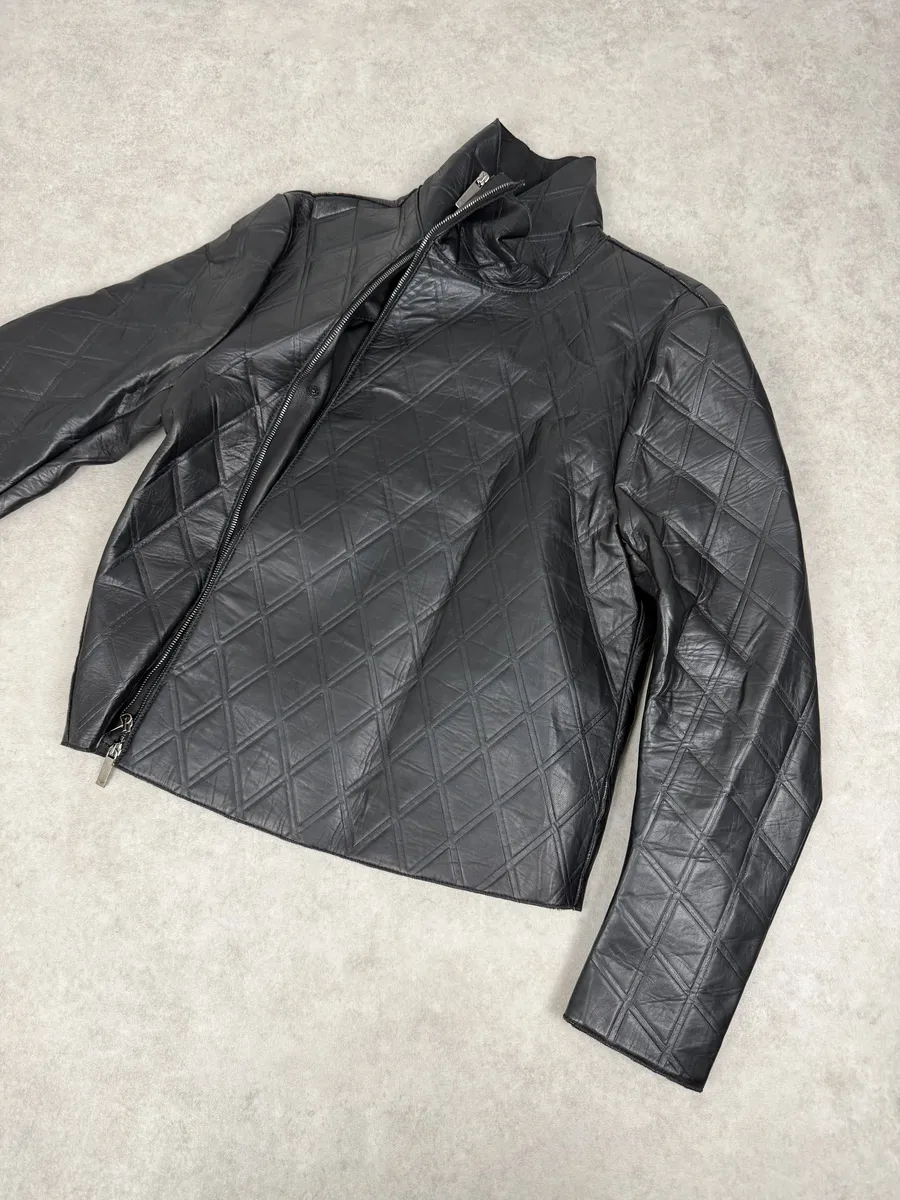 AW2013 Emporio Armani Black Asymmetrical Losange Leather Jacket - Image 9