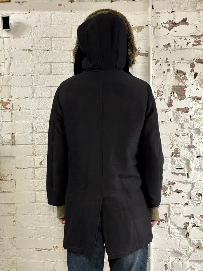 AW2013 Emporio Armani Hooded Long Black Jacket - Image 3