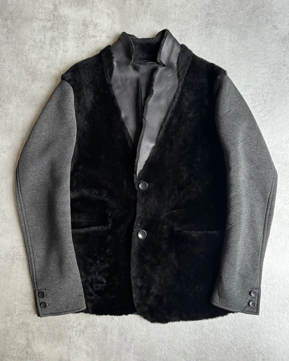 AW2013 Emporio Armani Lamb Shearling Black Hybride Blazer Jacket - Image 2
